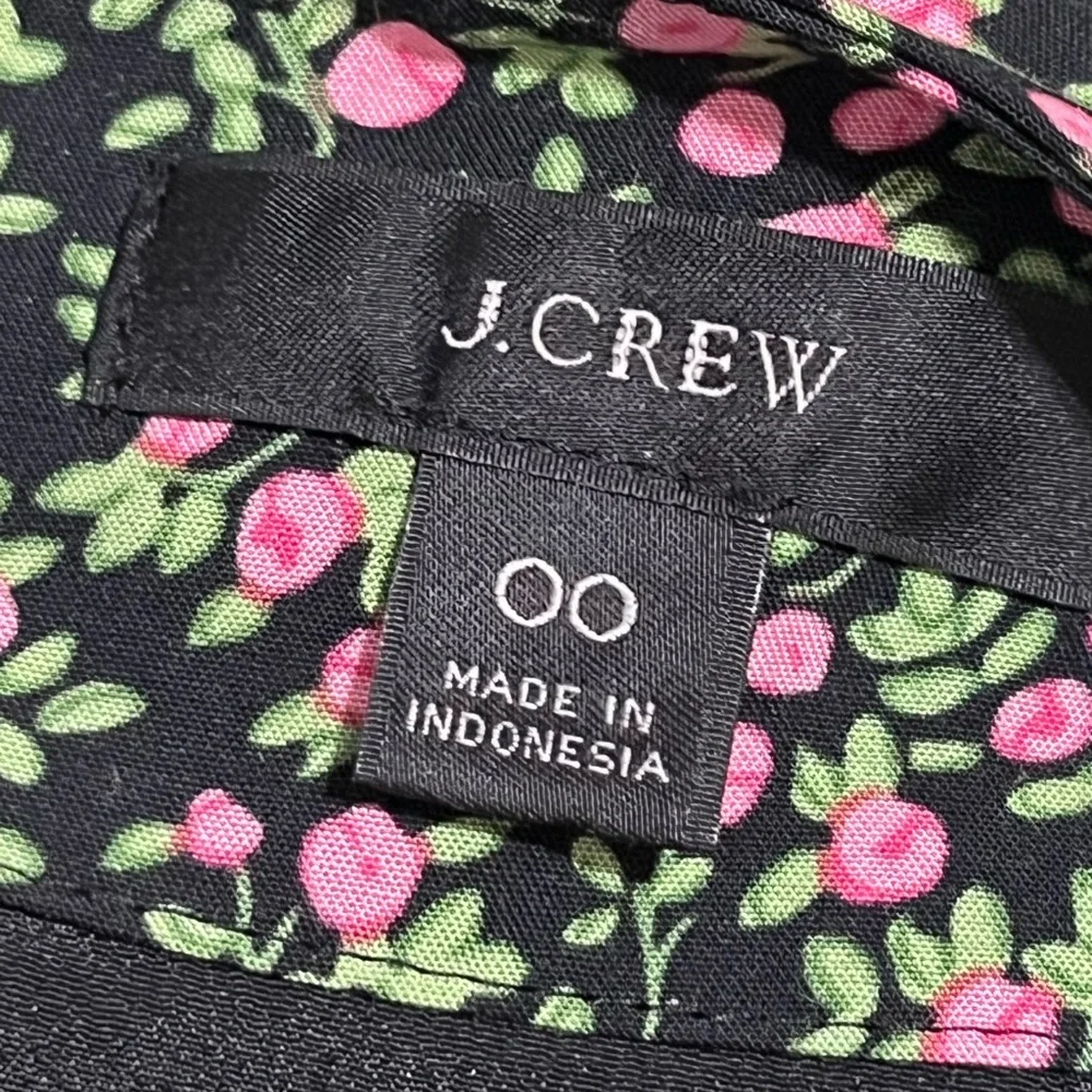 J.Crew Floral Puff Sleeve Midi Dress Black Pink Green 00